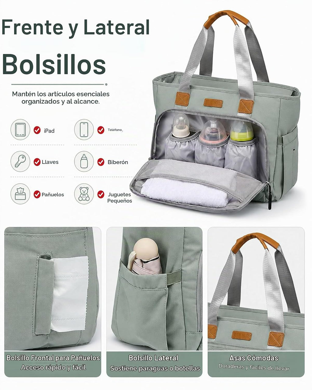 FHELAD - Bolsa de pañales grande con correa de equipaje, 14 bolsill...