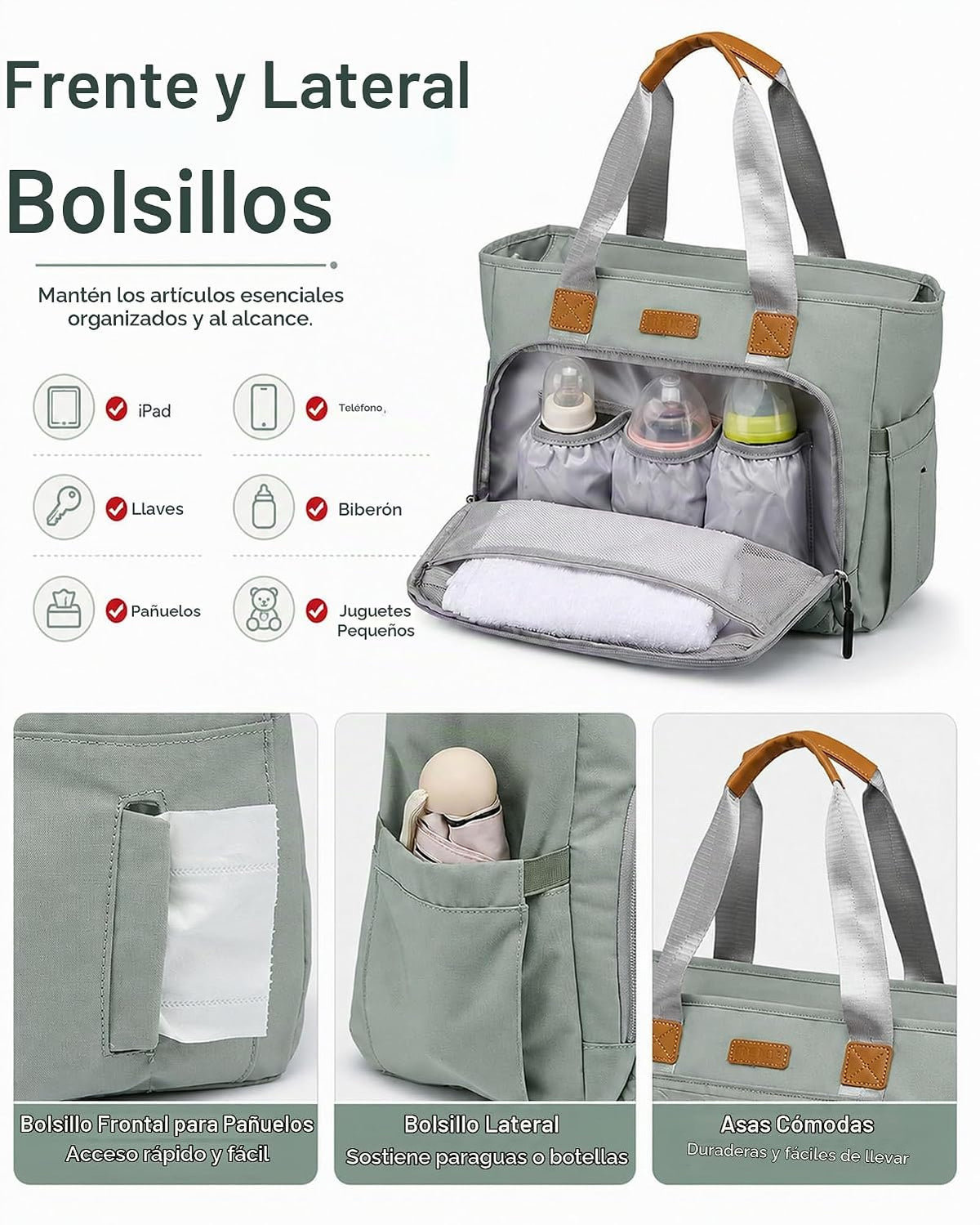 FHELAD - Bolsa de pañales grande con correa de equipaje, 14 bolsill...