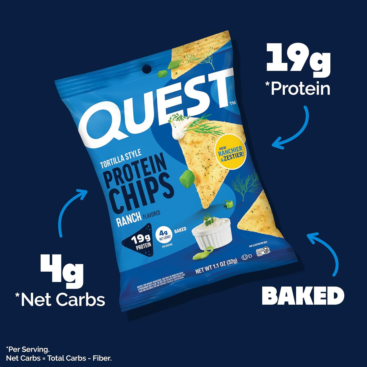 Quest Nutrition Ranch Tortilla Style Protein Chips, 4 unidades (paq...