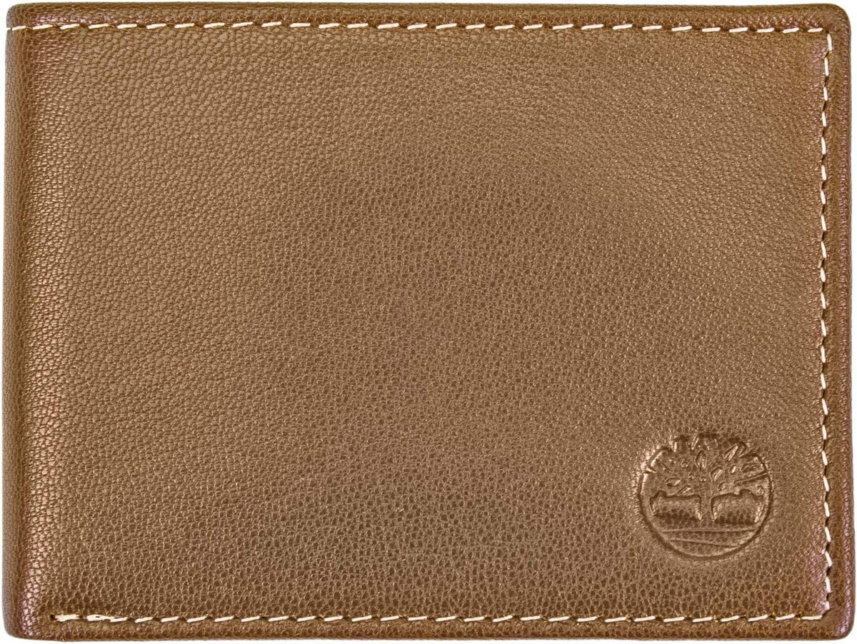 Timberland Billetera plegable de cuero para hombre, color marrón, t...