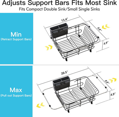 JASIWAY Escurridor de platos gris en fregadero con soporte para ute...