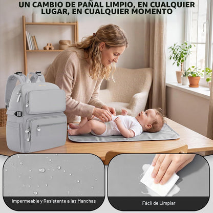 IBVIVIC Mochila para pañales con cambiador portátil, gris suave | B...