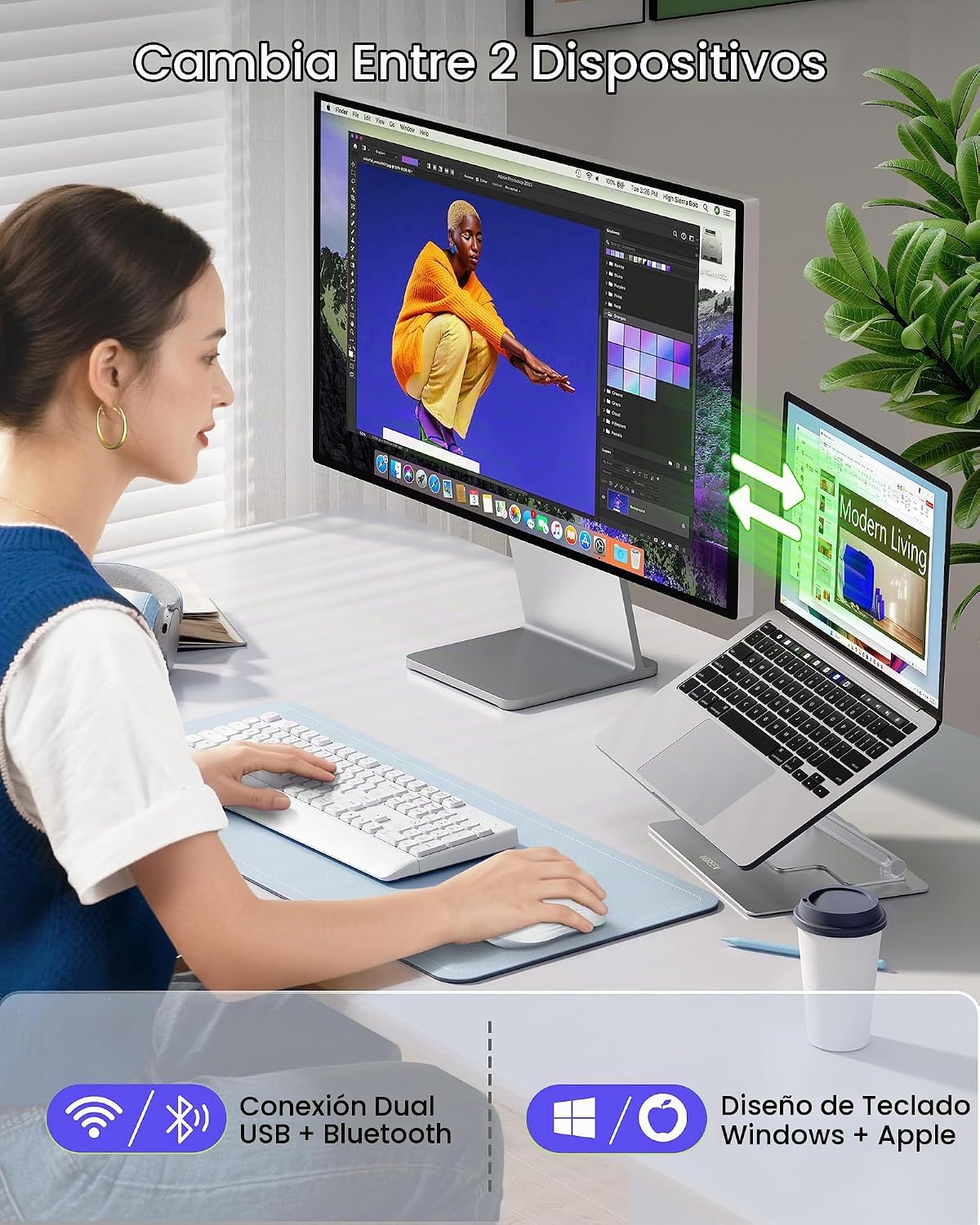 seenda COE200 Combo de teclado y mouse Bluetooth inalámbricos con |...