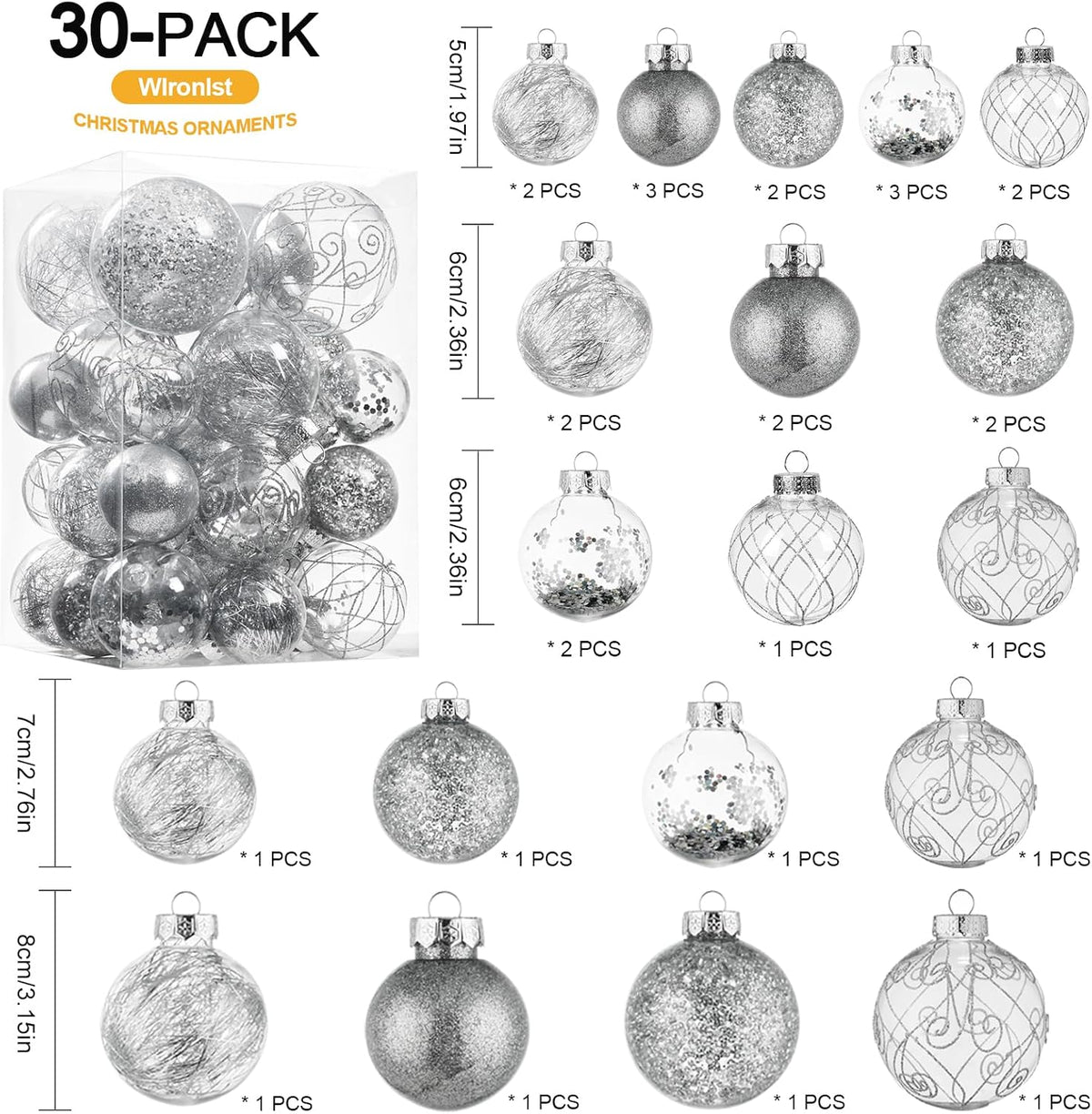 Wironlst - Adornos de bolas de Navidad de plástico transparente ina...