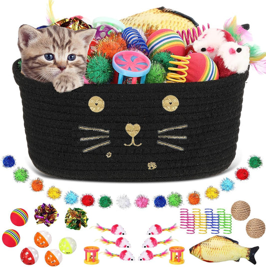 Zopeal - Juego de 58 juguetes para gatos con cesta de almacenamient...
