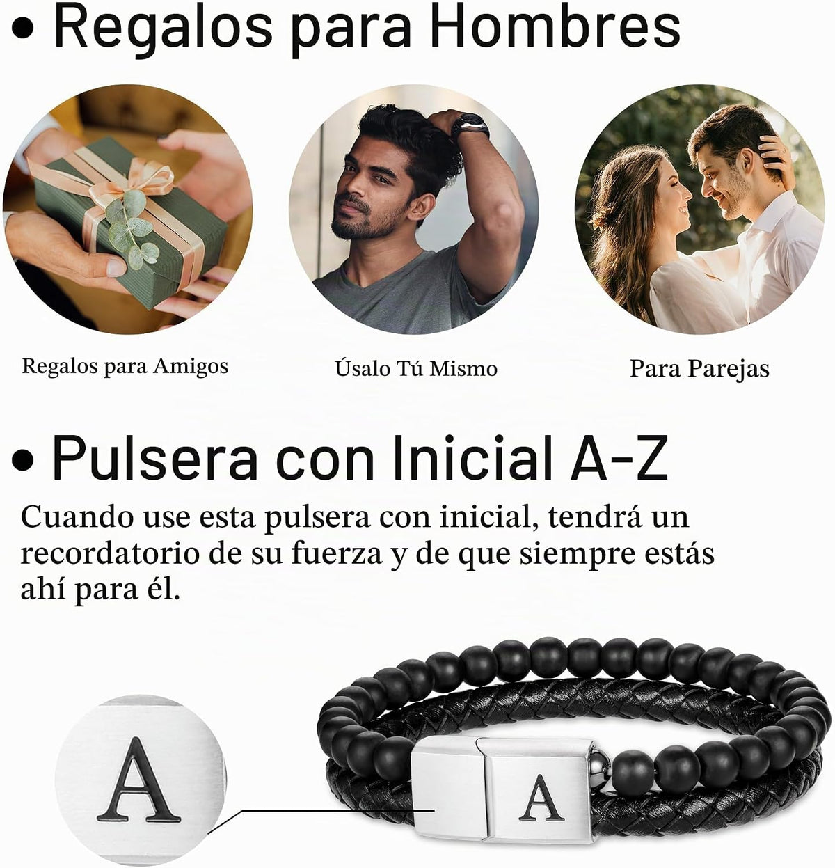 LUXEJEW Regalos para Hombres – Pulsera para Hombre, Pulsera con Ini...