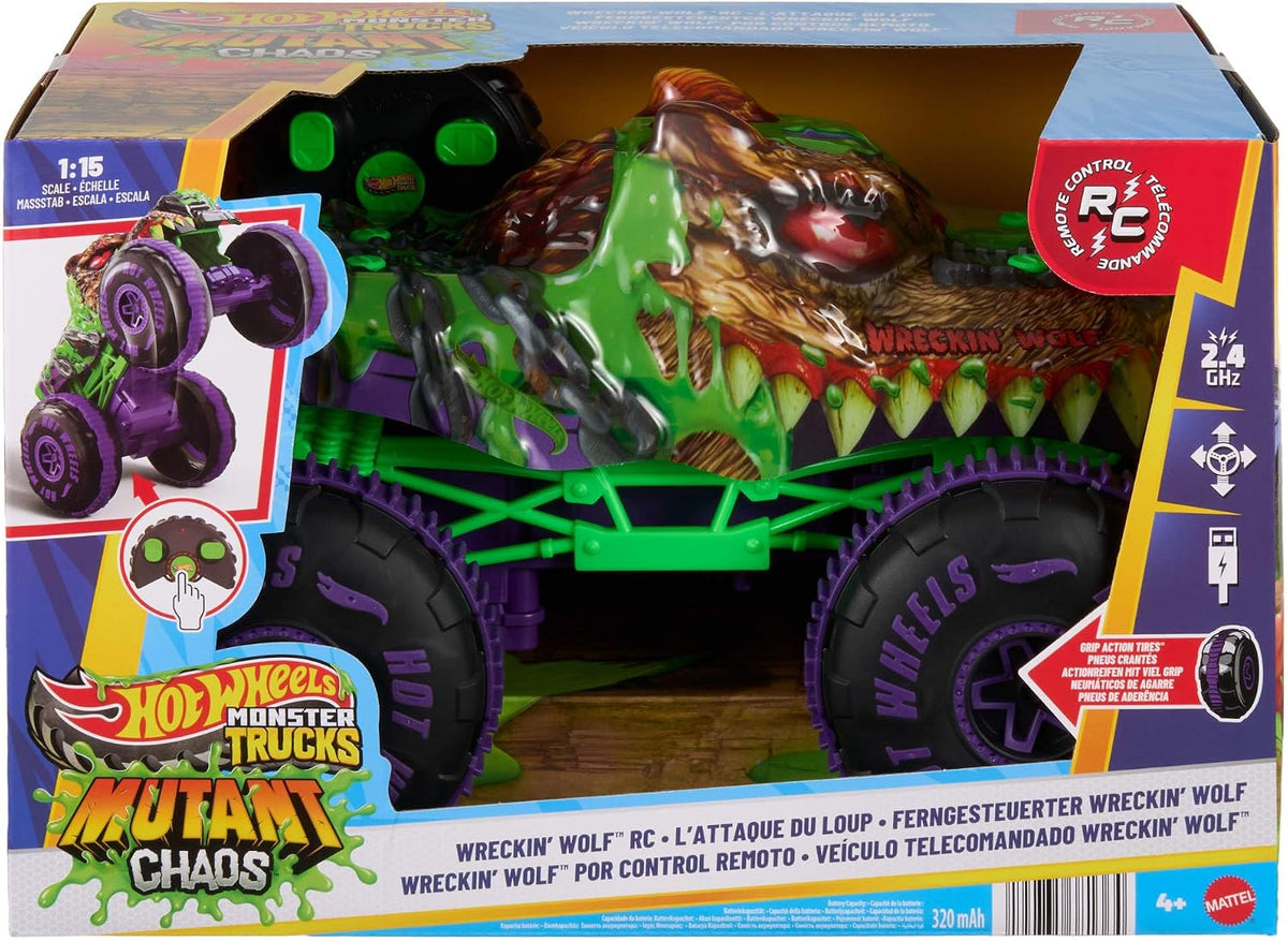 Hot Wheels Monster Trucks Mutant Chaos Wreckin' Wolf Vehículo RC |...