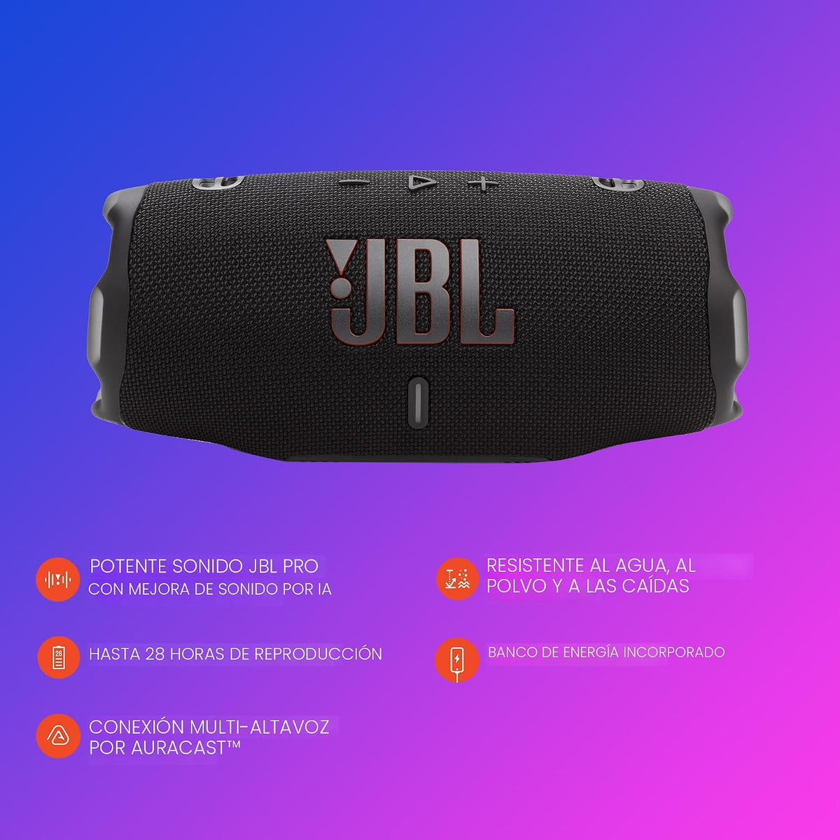 JBL Charge 6 - Altavoz Bluetooth portátil impermeable y a prueba de...