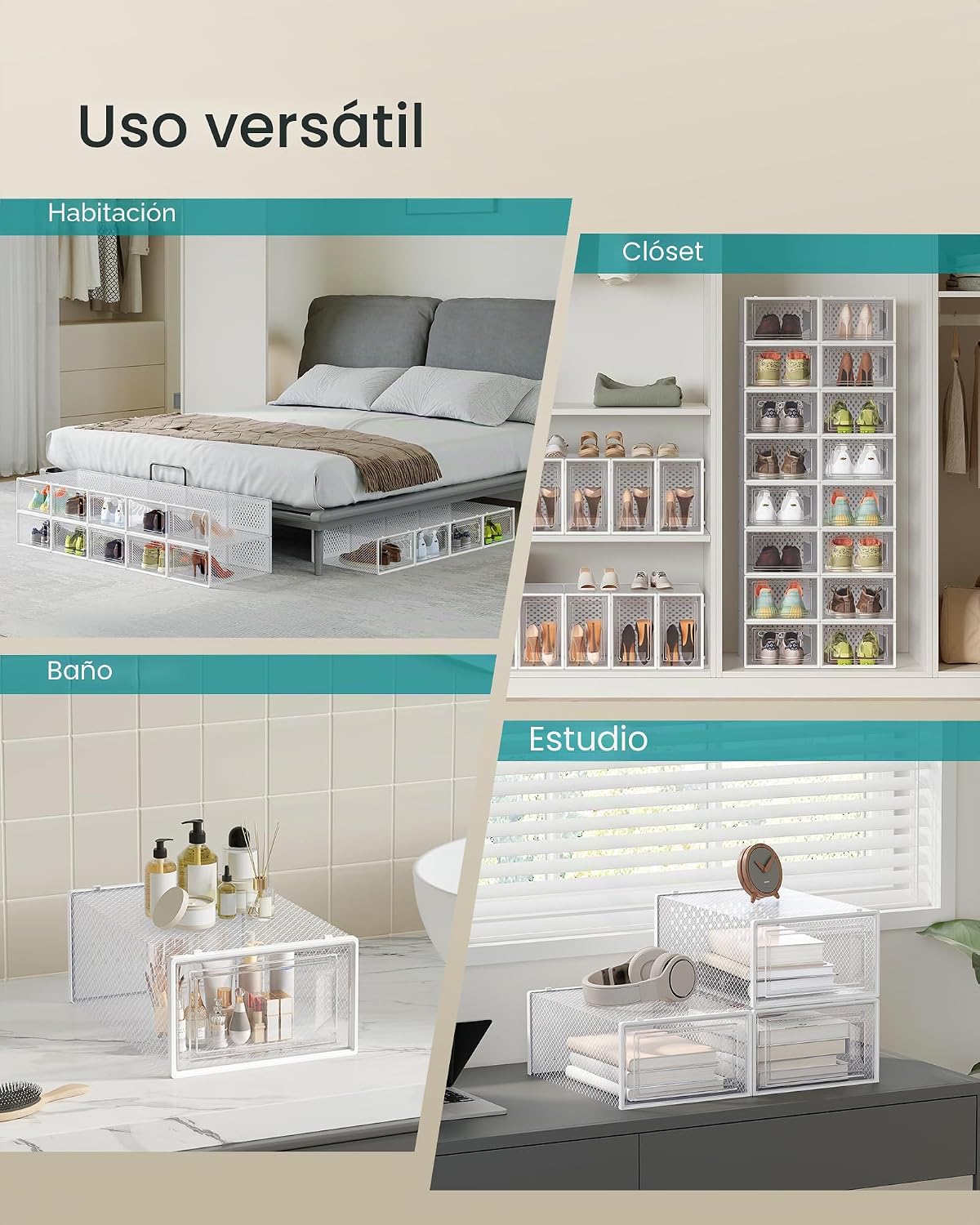 SONGMICS Cajas de zapatos, caja de plástico transparente, paquete d...