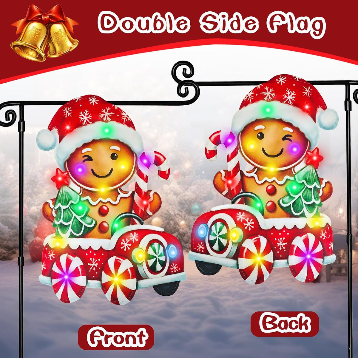 Bandera de jardín de Navidad iluminada para exteriores, 8 modos LED...