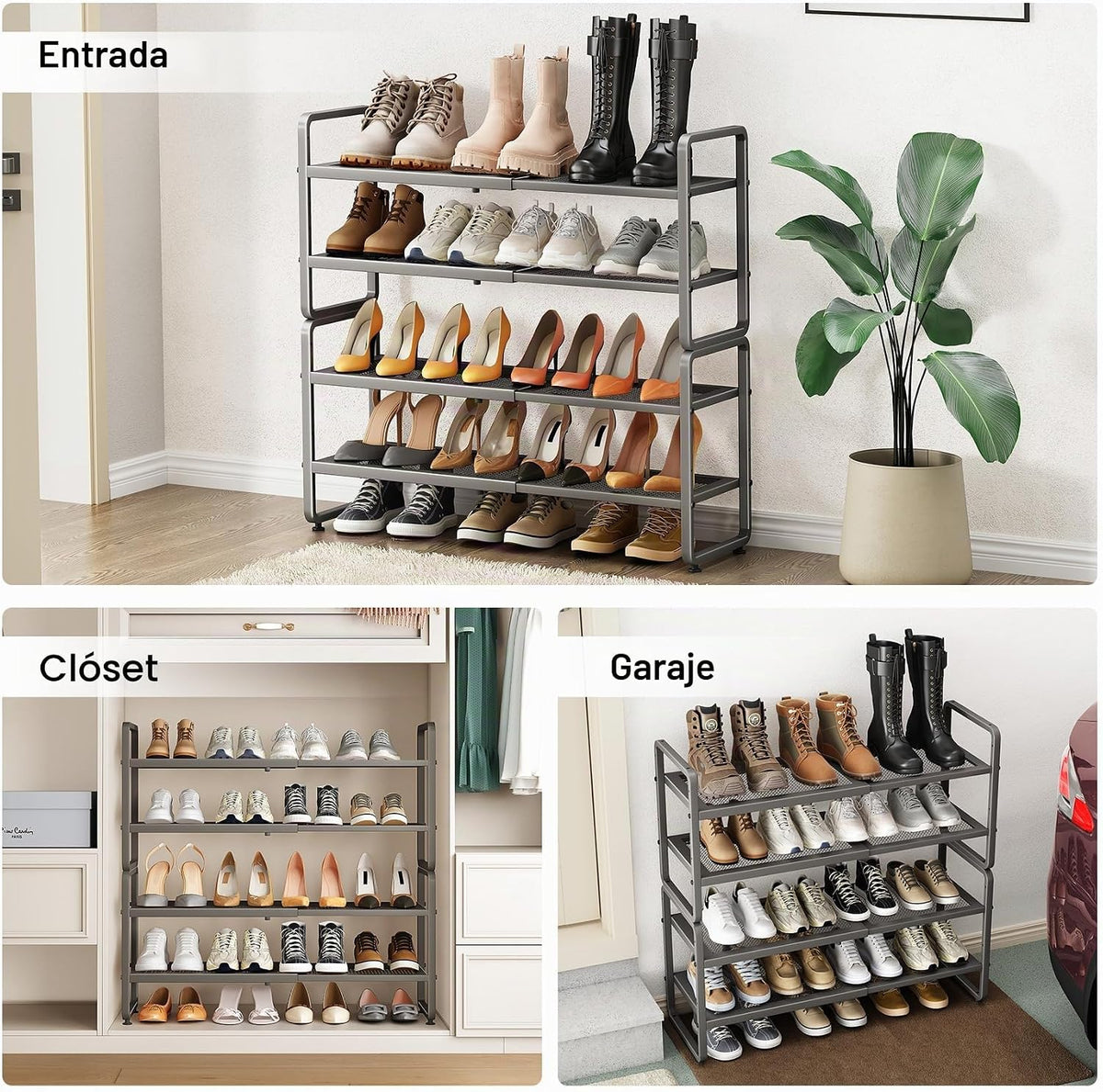 SNTD Zapatero de metal expandible para armario, entrada y garaje, 4...