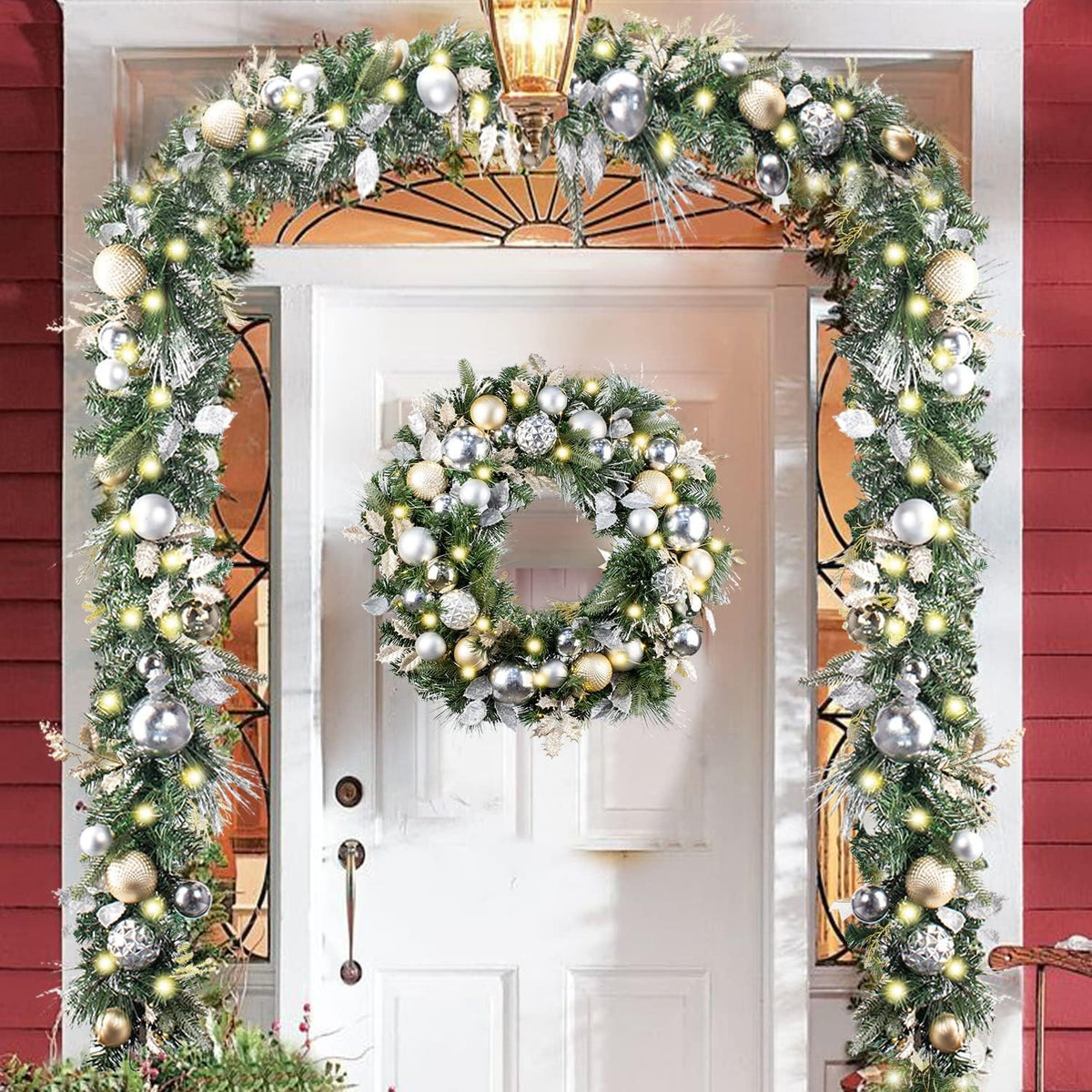 WANNA-CUL Guirnalda de Navidad preiluminada de 9 pies con luces | G...