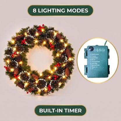 Aptliton Corona de Navidad iluminada de 18 pulgadas, 30 luces LED p...