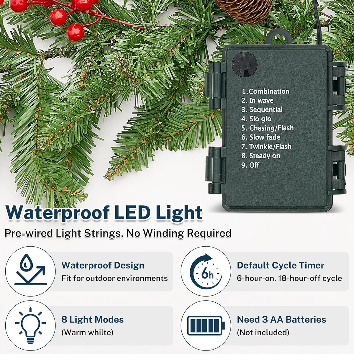 UrMoon Guirnalda de Navidad de 9 pies con luces para interiores y |...