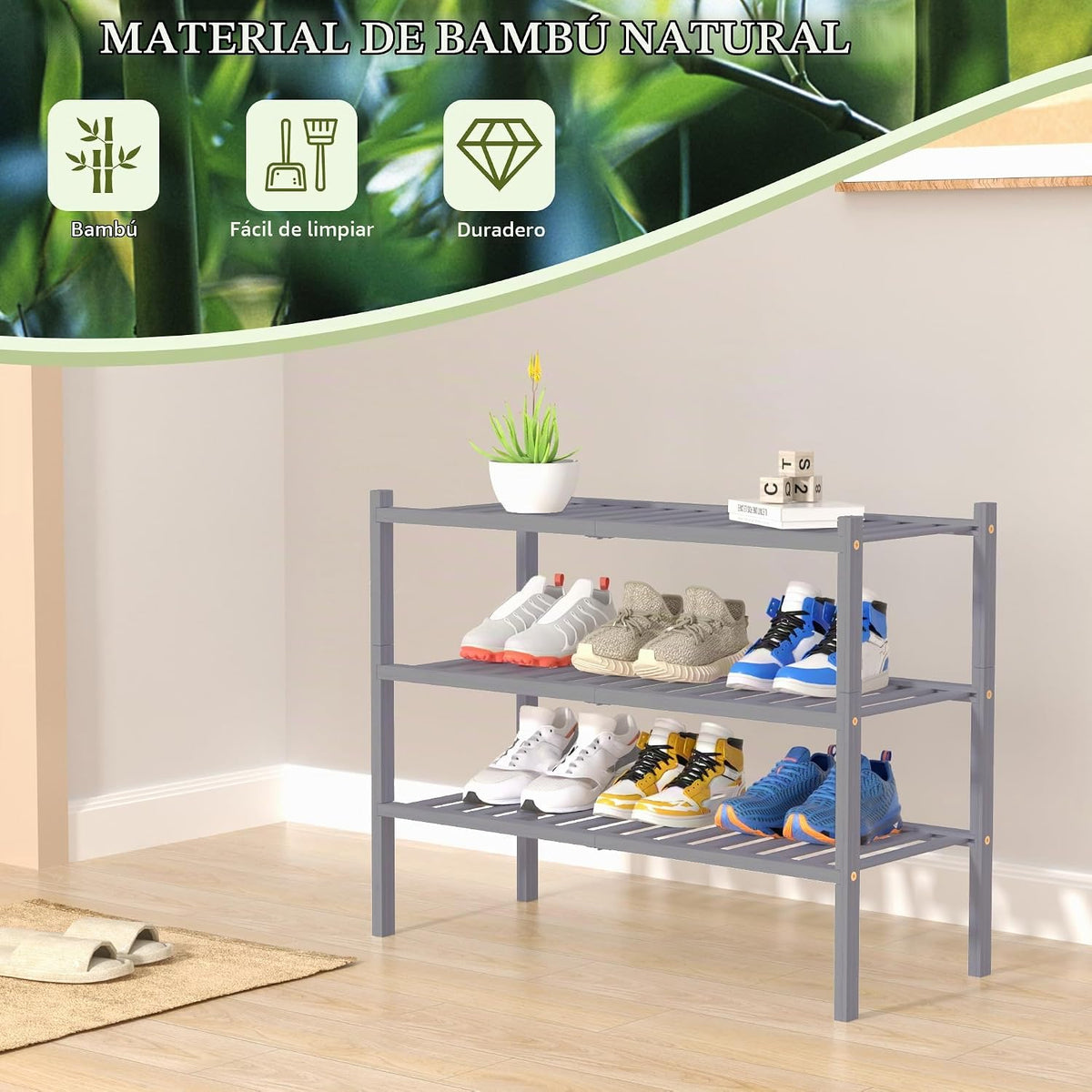 ROMGUAR CRAFT - Zapatero de bambú de 3 niveles para armario, estant...