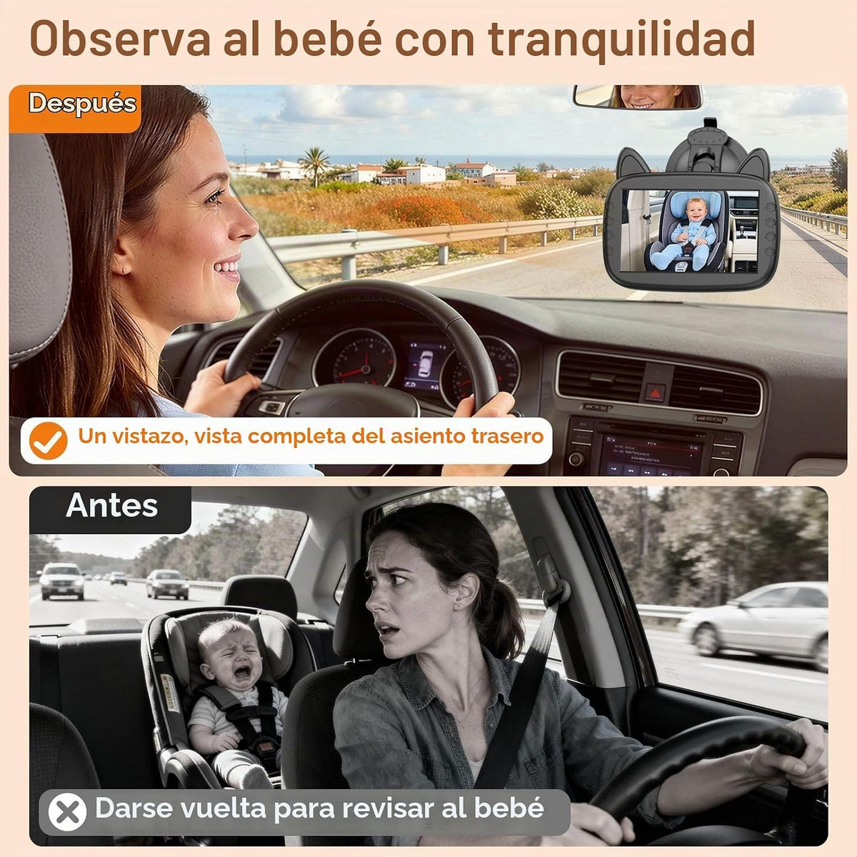 Cámara de coche de bebé HD 1080P: visión nocturna clara para viajes...