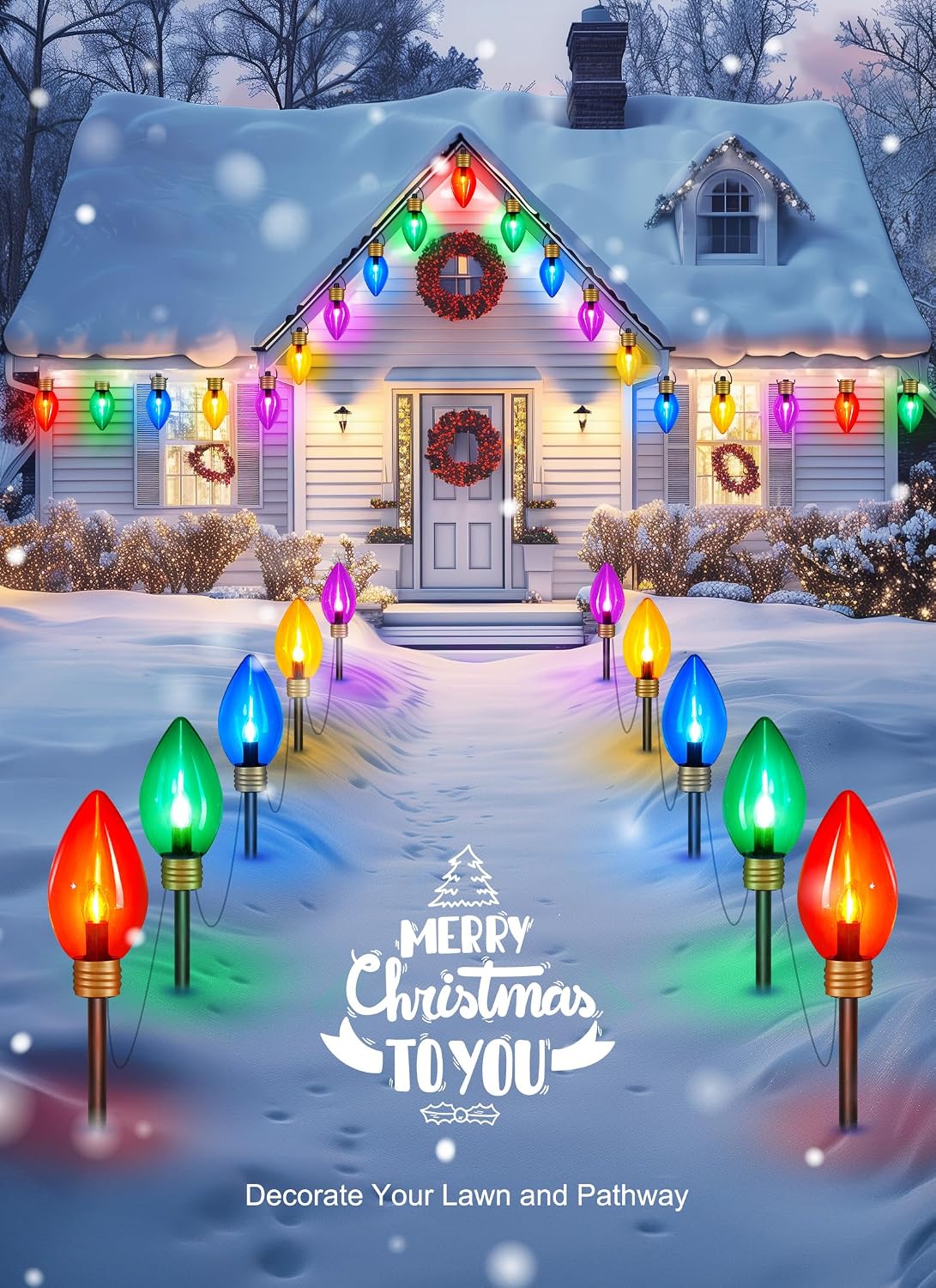 Brightown Jumbo C9 - Luces de sendero de Navidad para exteriores, 8...