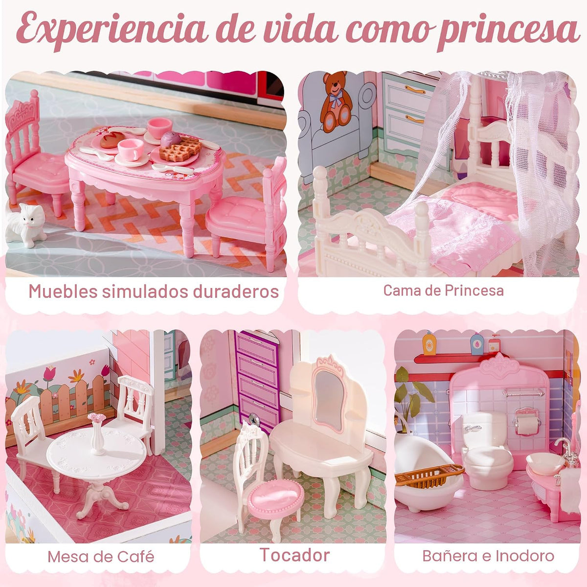 ROBOTIME Casa de muñecas de madera, juego de casas de muñecas con 2...