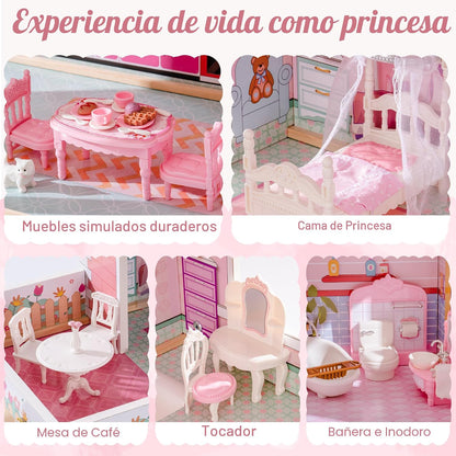 ROBOTIME Casa de muñecas de madera, juego de casas de muñecas con 2...