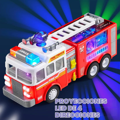 JOYIN - Camión de bomberos LED de juguete - Proyecciones LED y sire...