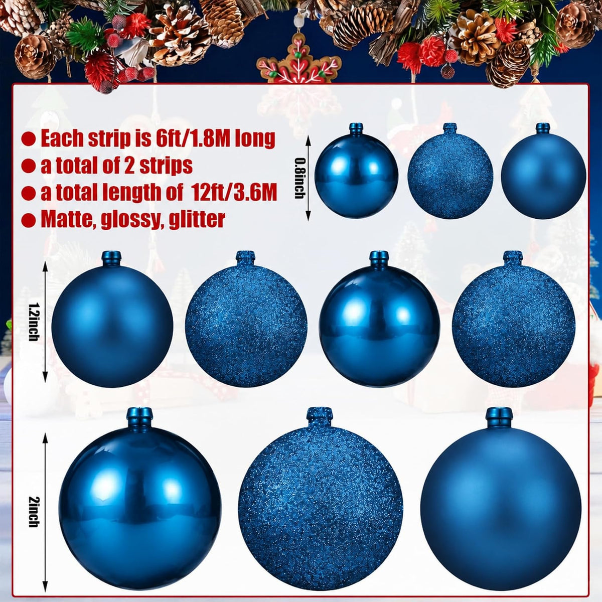 Yuxung 2 guirnaldas decorativas de bolas de Navidad de 6 pies, azul...