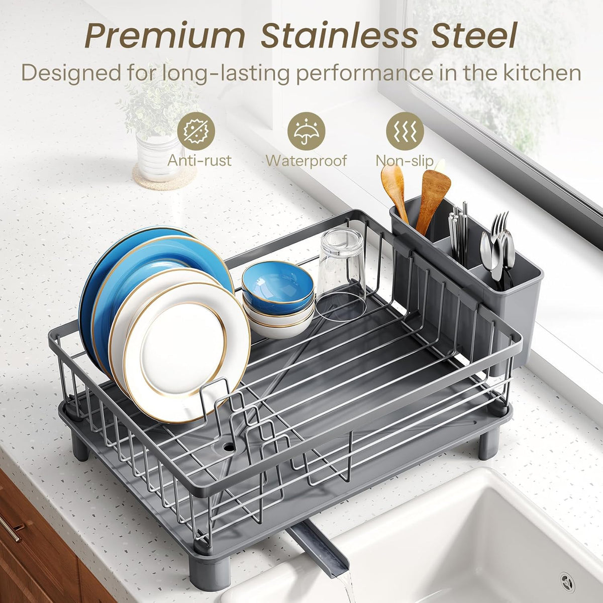 SNTD Escurridor de platos para encimera de cocina pequeña, 11 pulga...