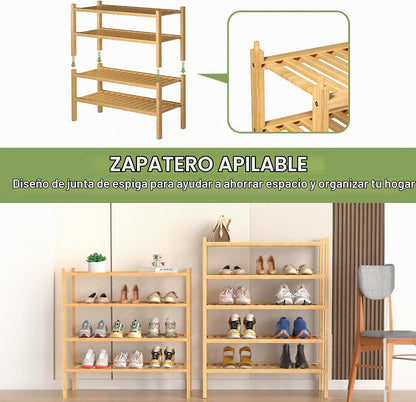 ROMGUAR CRAFT Zapatero de bambú de 4 niveles (grueso) para armario,...