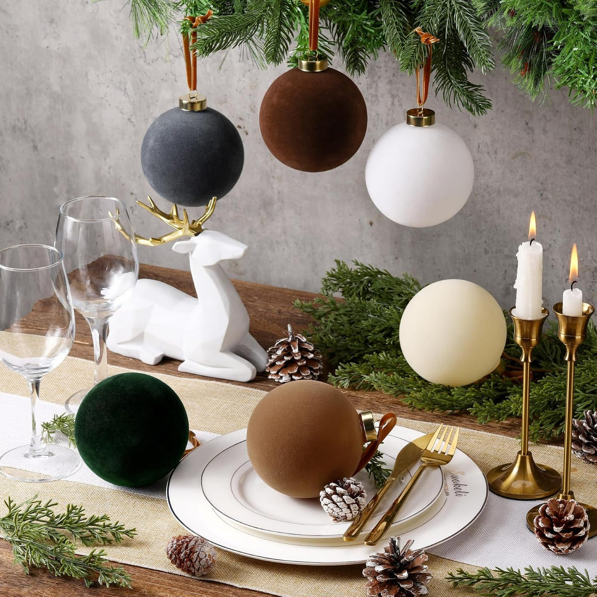6 adornos grandes de terciopelo de Navidad de 4 pulgadas | Bolas co...