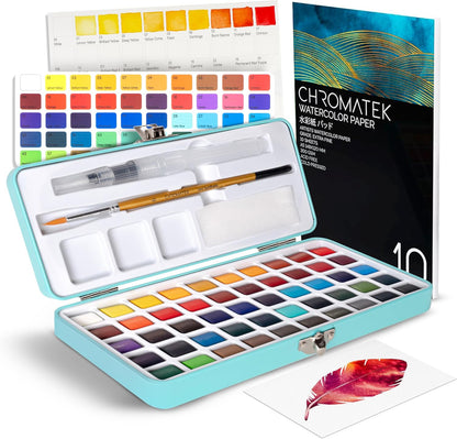 CHROMATEK Juego de pintura de acuarela, 50 colores vivos, almohadil...