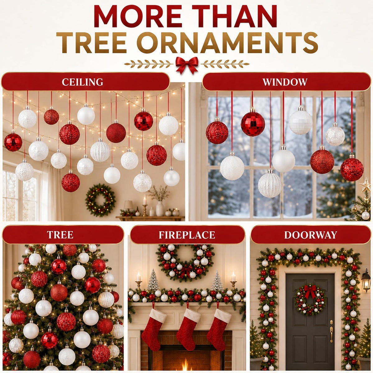 Relaxgiant - 36 bolas de Navidad para techo, color rojo, blanco | T...