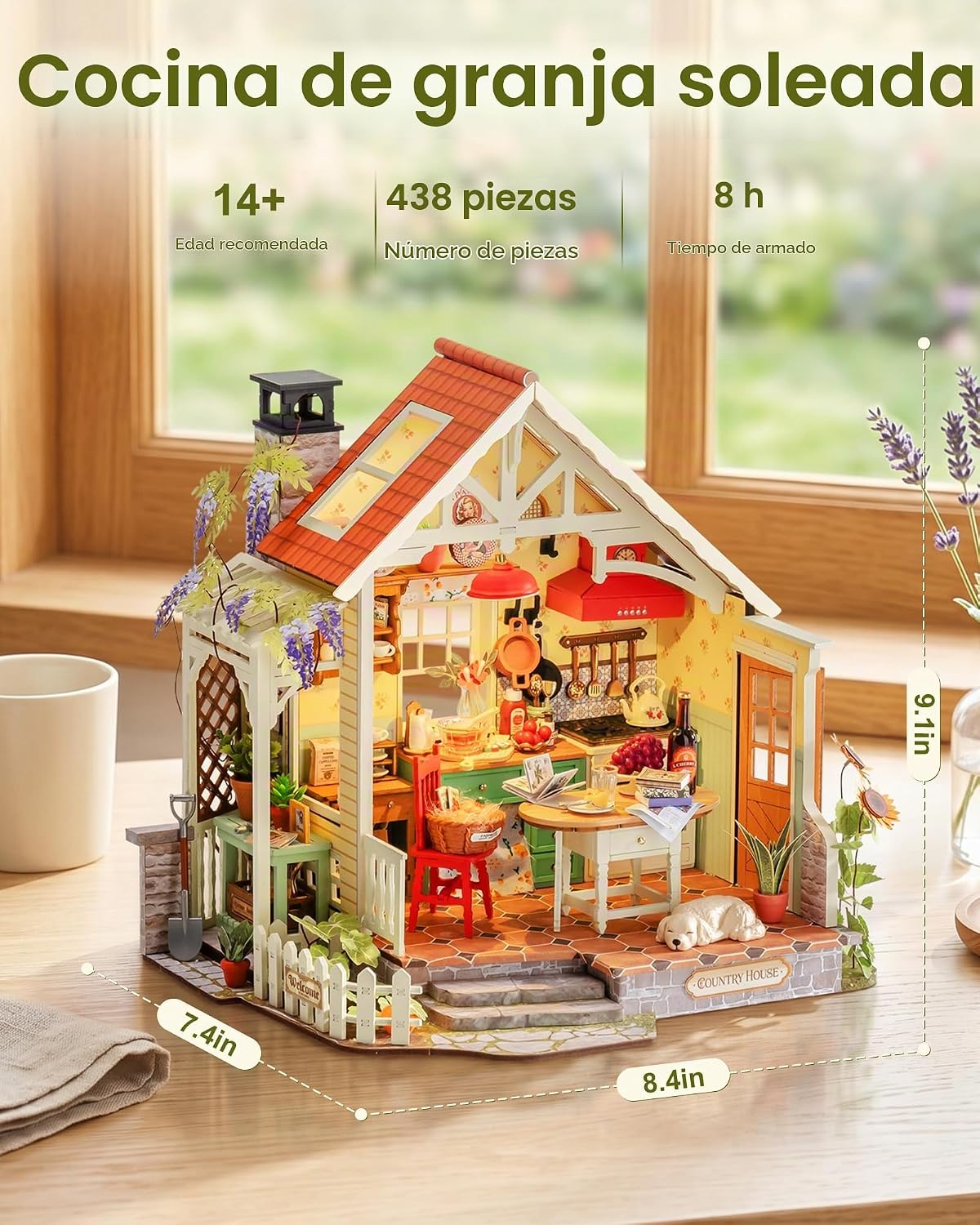 Rolife Kit de casa de muñecas en miniatura para cocina de granja, r...