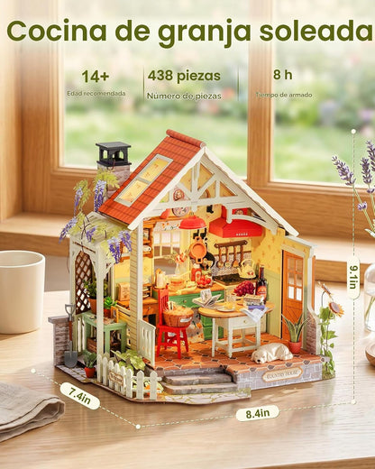 Rolife Kit de casa de muñecas en miniatura para cocina de granja, r...