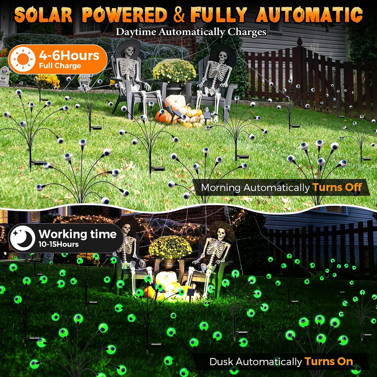 Cnuoky Decoraciones de Halloween al aire libre, paquete de 8 luces...
