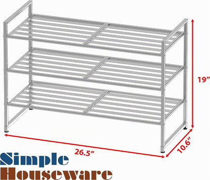 Simple Houseware Zapatero apilable con panel de metal de 3 niveles...