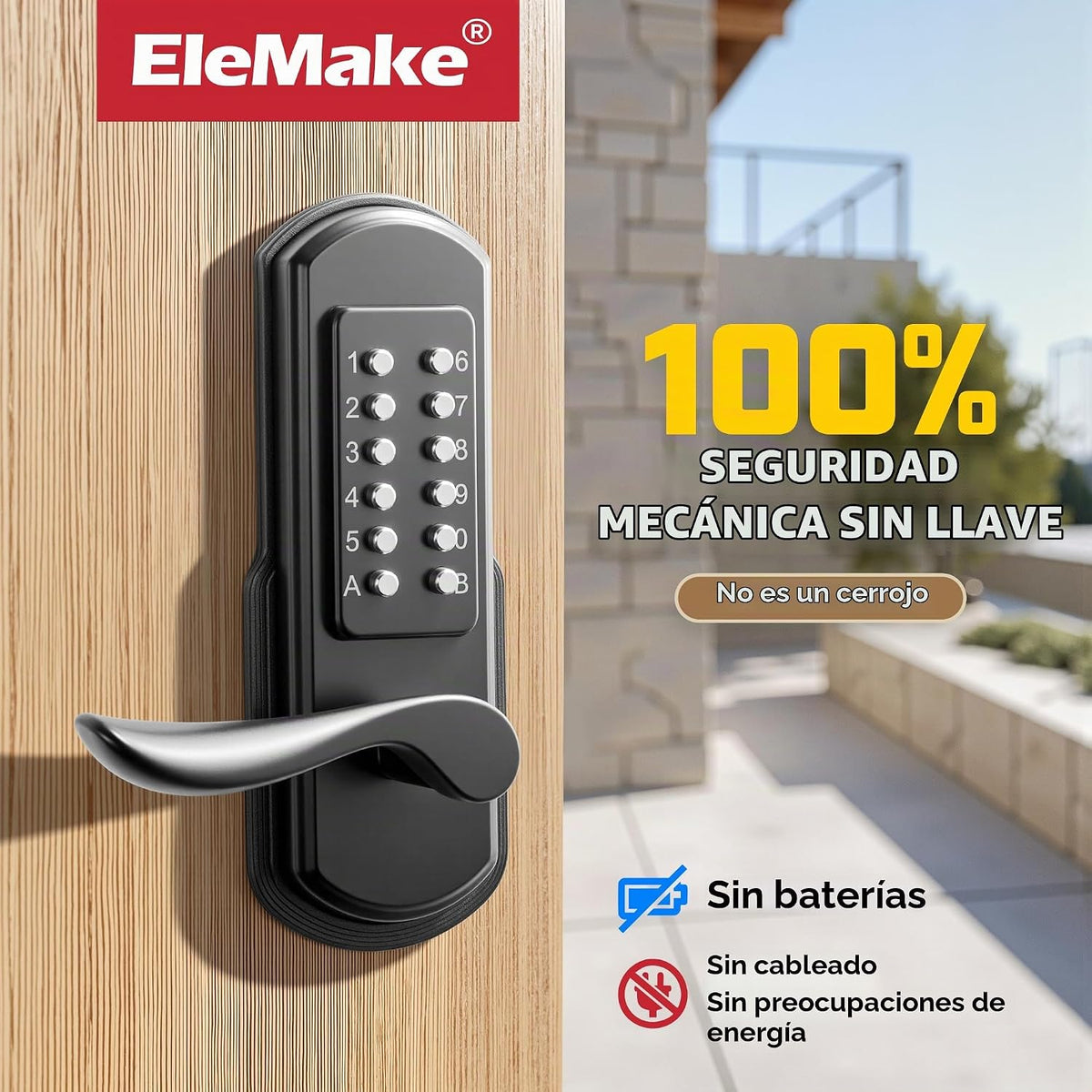Cerradura de puerta mecánica sin llave con teclado, negro | Izquier...