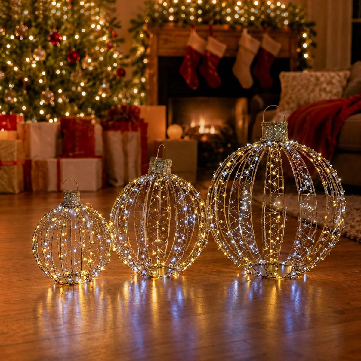 3 piezas de grandes bolas iluminadas para exteriores, decoraciones...