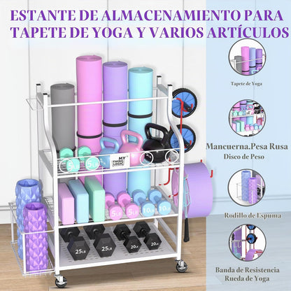 Mythinglogic Estante de gimnasio en casa para mancuernas, esterilla...
