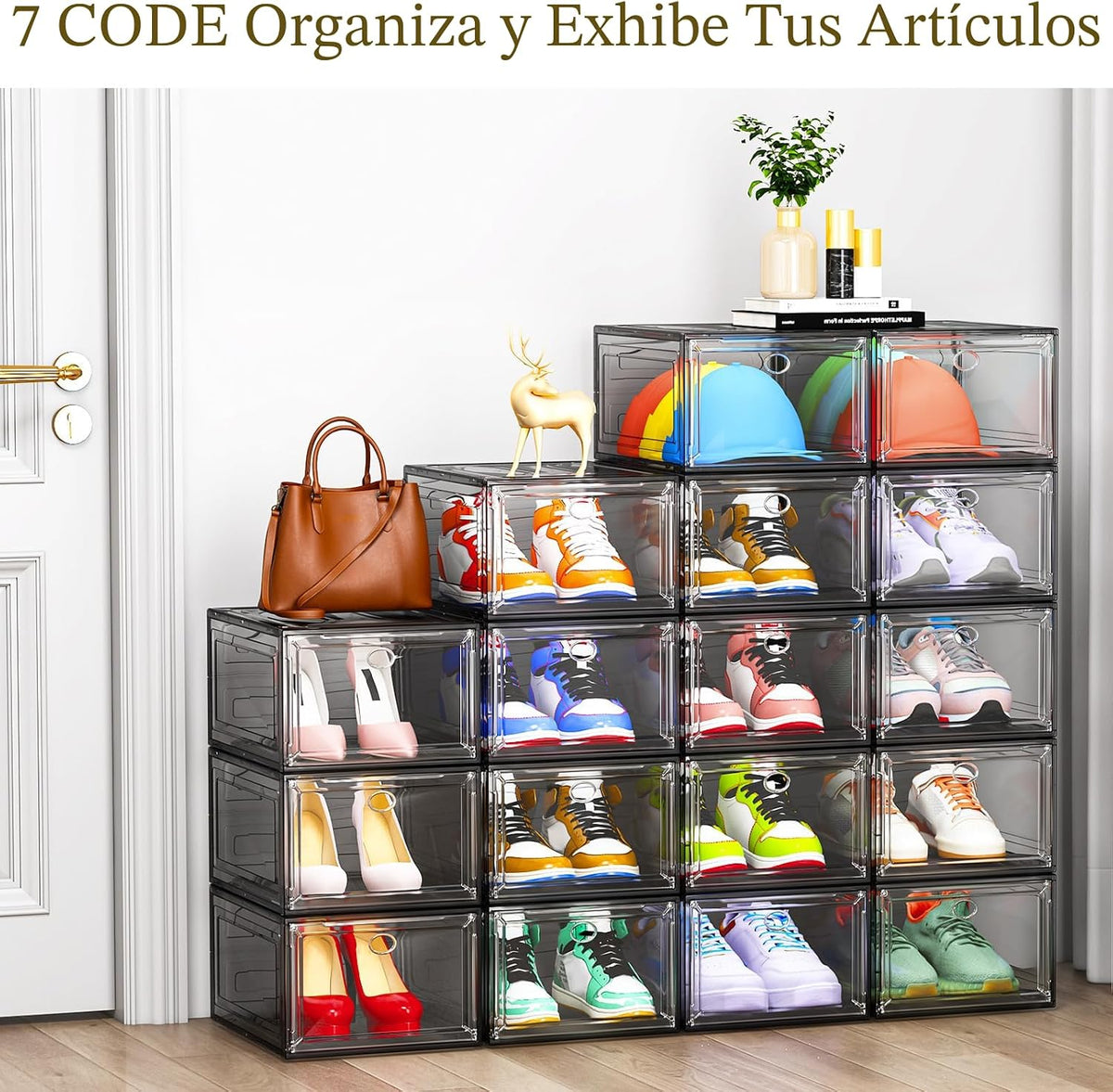 7 code Organizador de Cajas de Zapatos Grandes Transparentes【Materi...