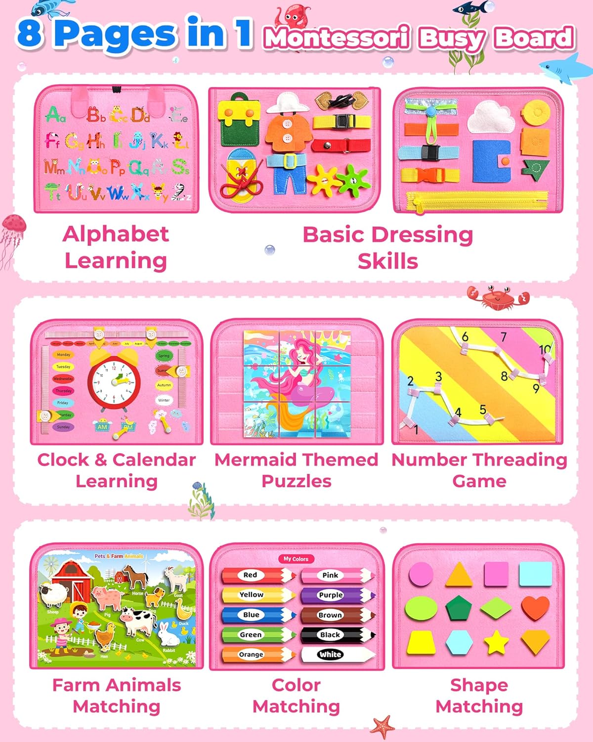 Gojmzo - Tablero de actividades Montessori, para niñas de 1, 2, 3 o...