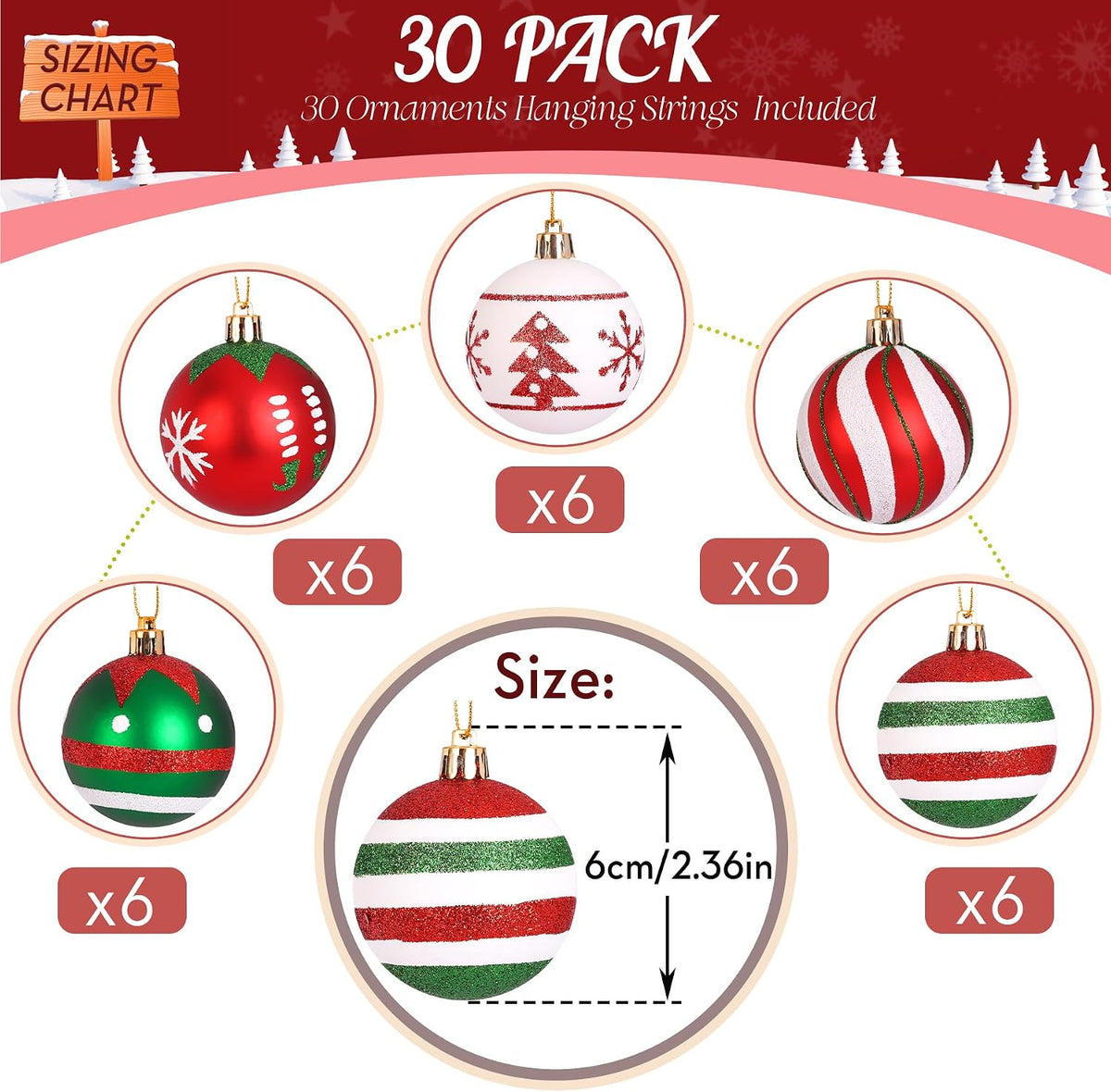 SHareconn 30 bolas de árbol de Navidad de 2.36 pulgadas, adornos ro...