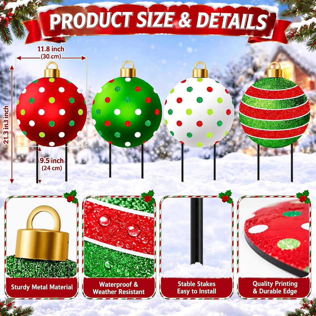 Paquete de 4 estacas de adorno navideño para patio, 20 pulgadas de...