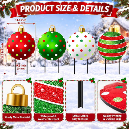 Paquete de 4 estacas de adorno navideño para patio, 20 pulgadas de...