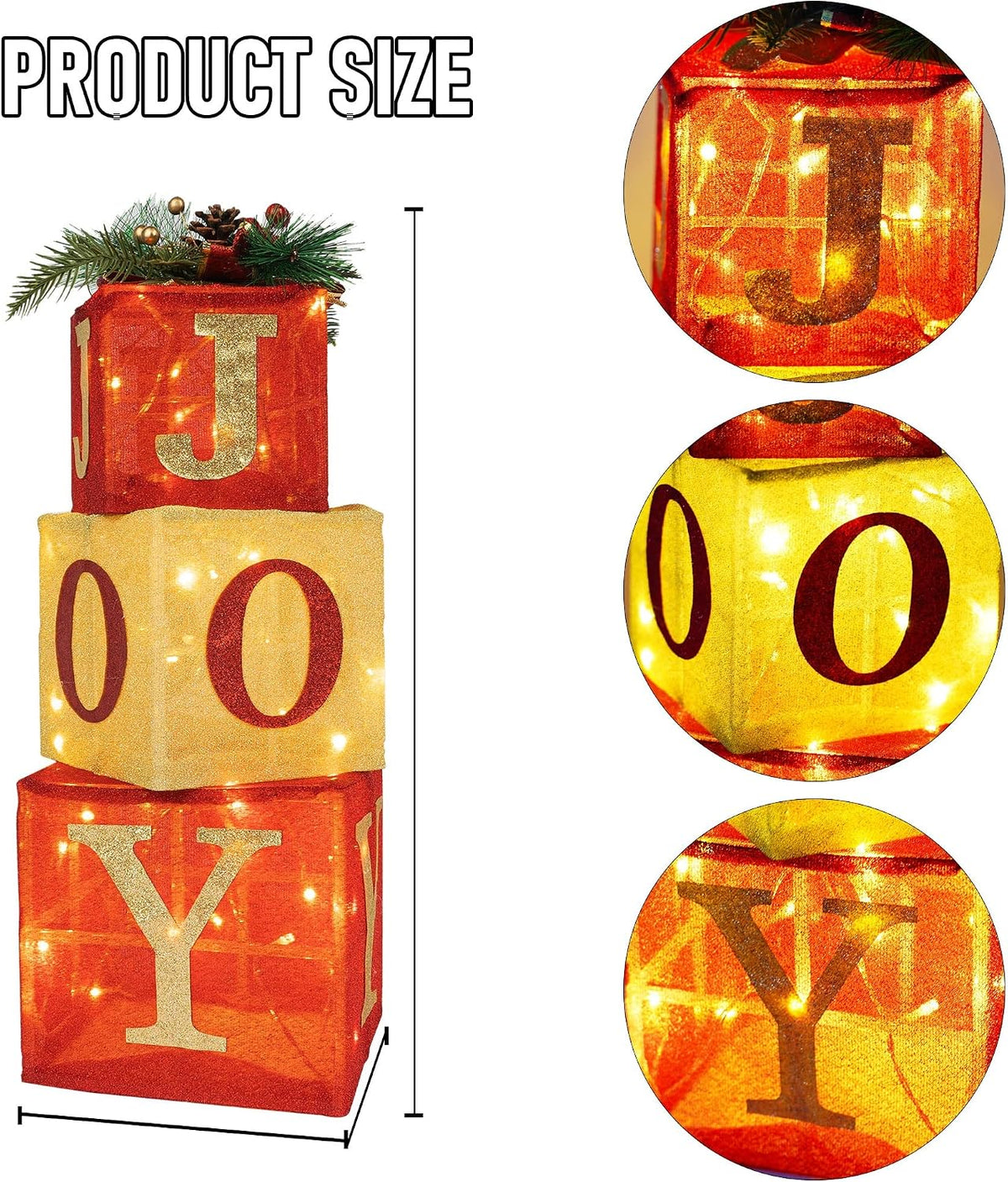 Hourleey Juego de 3 cajas de regalo iluminadas de Navidad, 60 luces...