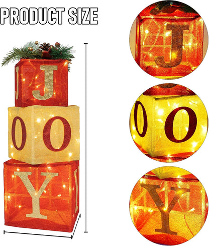 Hourleey Juego de 3 cajas de regalo iluminadas de Navidad, 60 luces...
