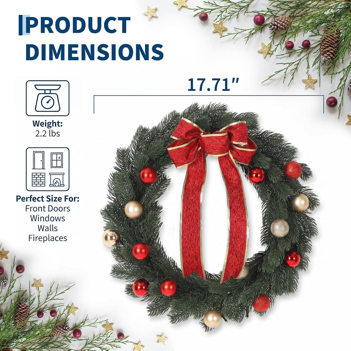 Aptliton Corona de Navidad preiluminada de 18 pulgadas, 35 luces LE...
