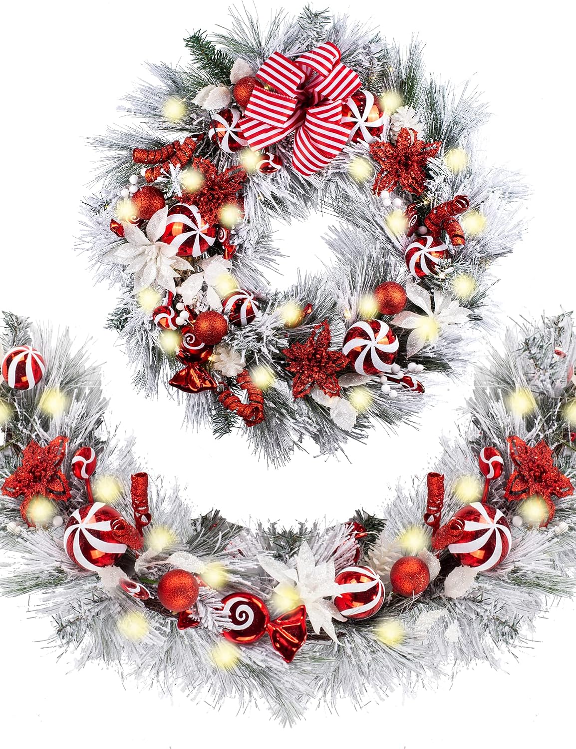 WANNA-CUL Guirnalda de Navidad preiluminada de 9 pies con luces | G...