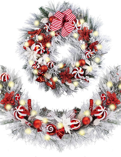 WANNA-CUL Guirnalda de Navidad preiluminada de 9 pies con luces | G...
