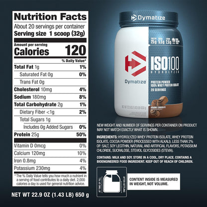 Dymatize Proteína en polvo ISO100, 100% aislado de suero de leche |...