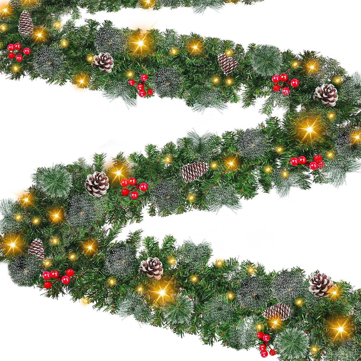 Guirnalda de Navidad de 9 pies por 10 pulgadas, 50 luces LED, guirn...