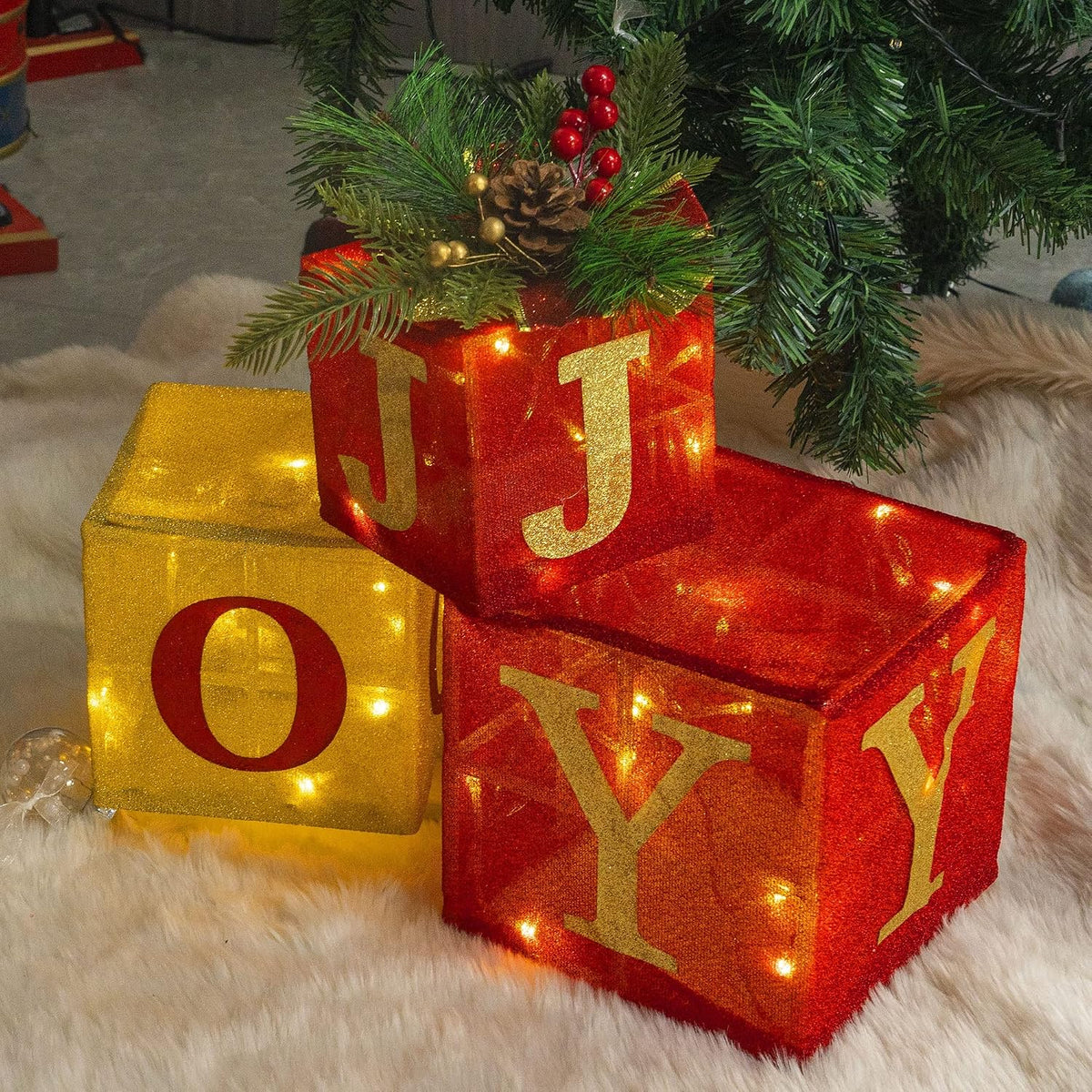 Hourleey Juego de 3 cajas de regalo iluminadas de Navidad, 60 luces...